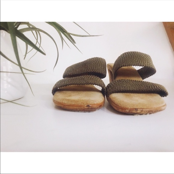 ☘[3/$25] Army green knitted cork 70s strap sandals - Picture 2 of 5